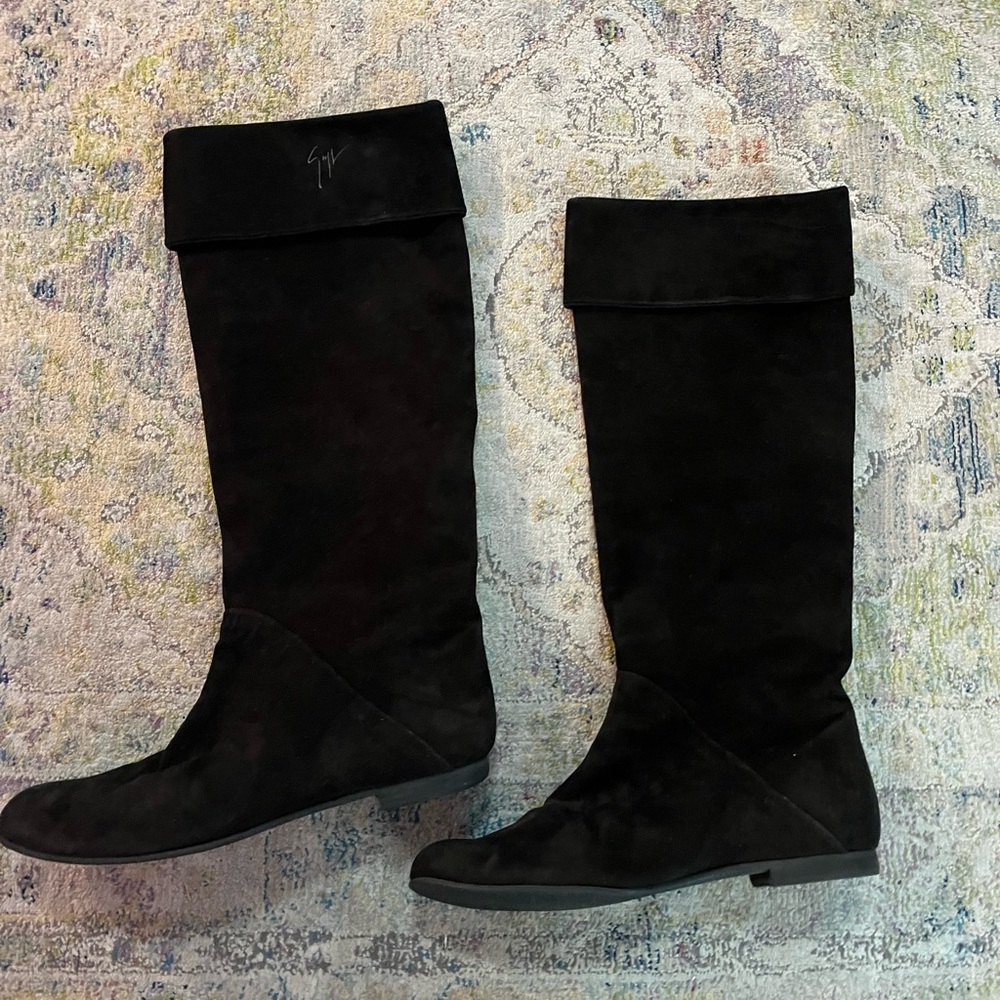 Giuseppe Zanotti Luxury Italian Black Suede Leather Women’s Flat Boots Size 41 - Picture 2 of 9